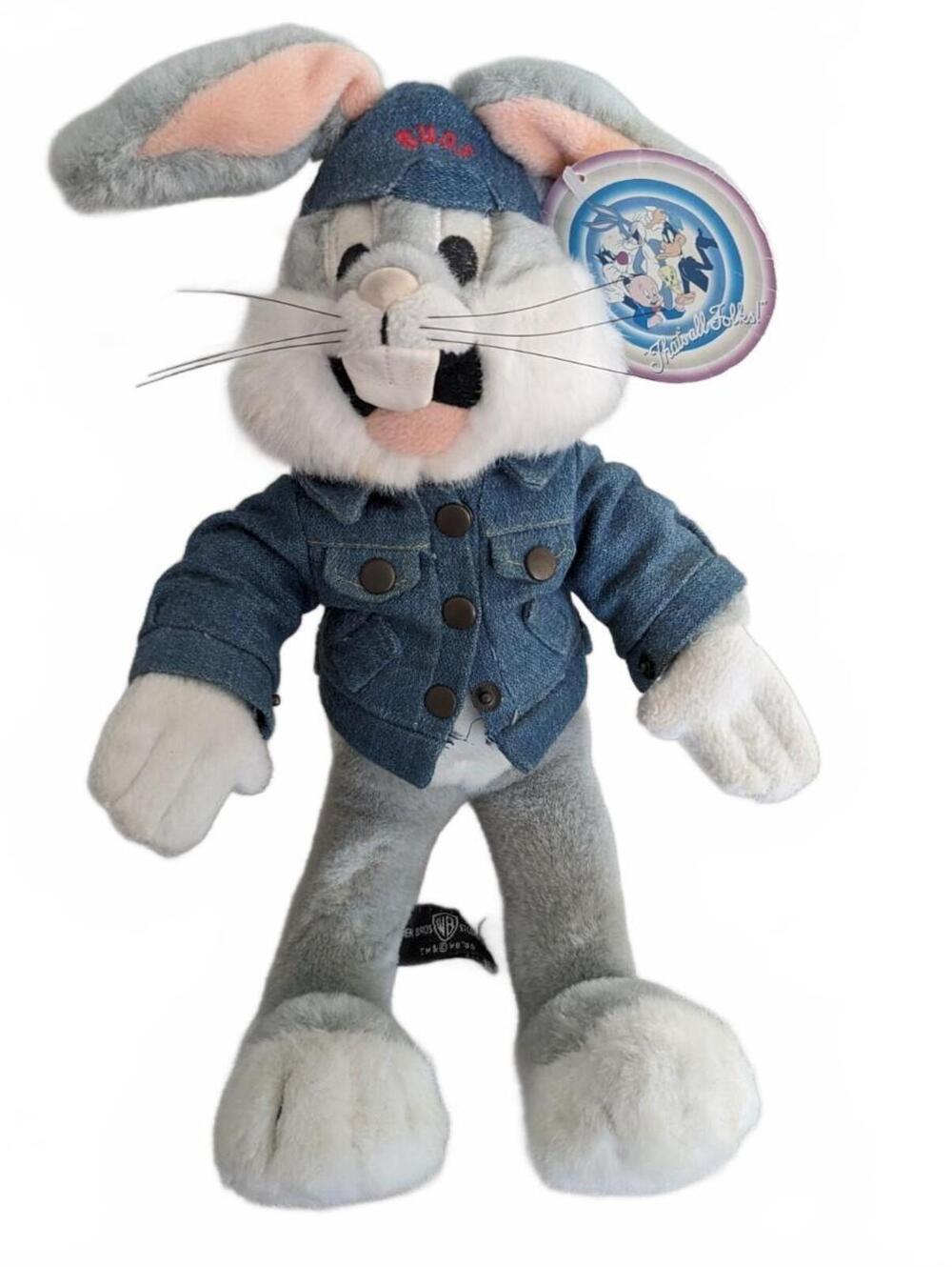 Vintage Bugs Bunny Plush in Denim Jacket Y2k w/Tags Looney Tunes